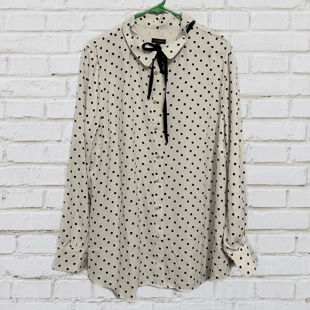 NWT XL Talbots Long Sleeve Polka Dot Shirt